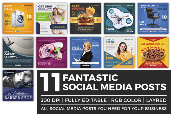 Social Media Posts Template: 11 Creative Designs for Business and Creativity